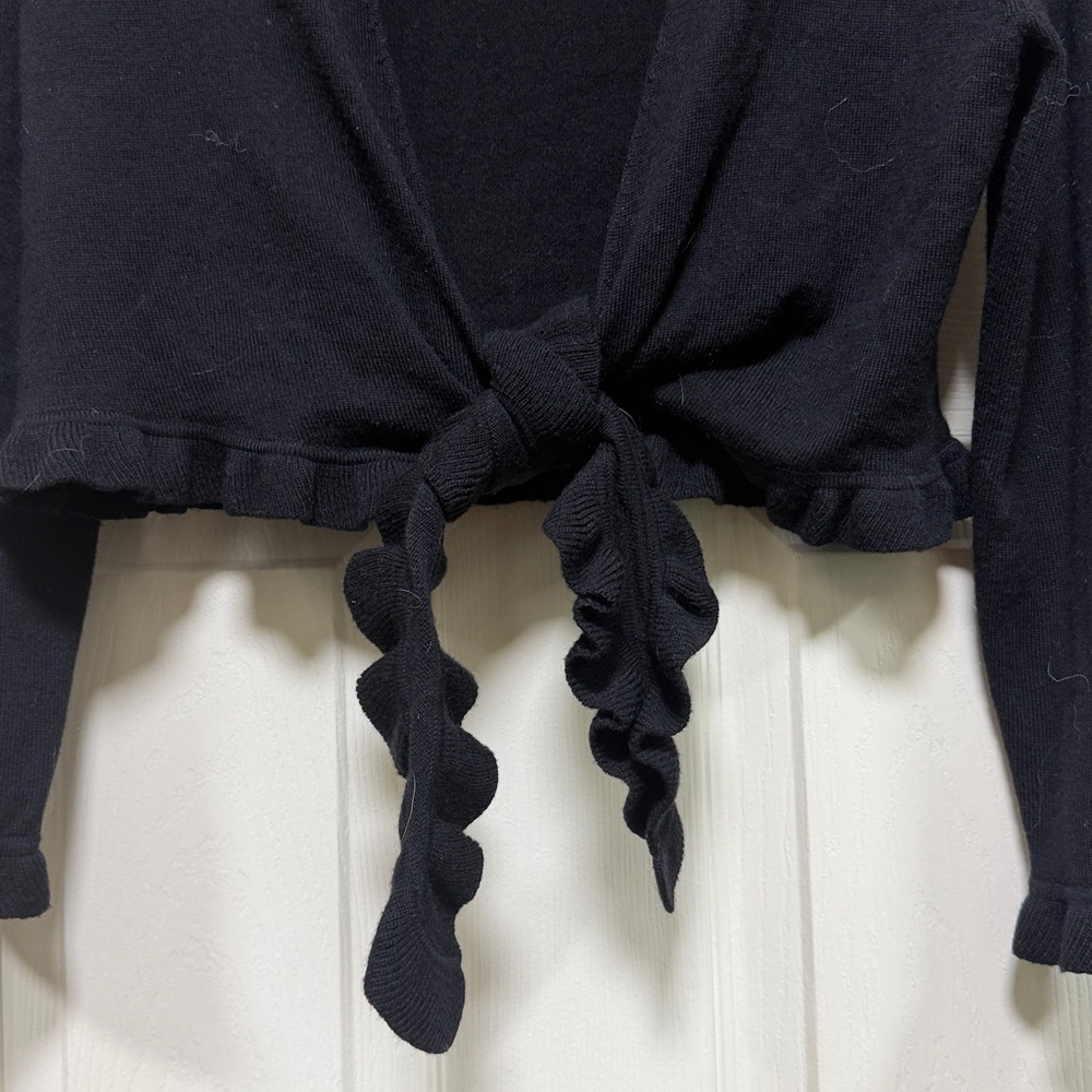 Lord & Taylor Black tie front shrug Sweater - Picture 3 of 5